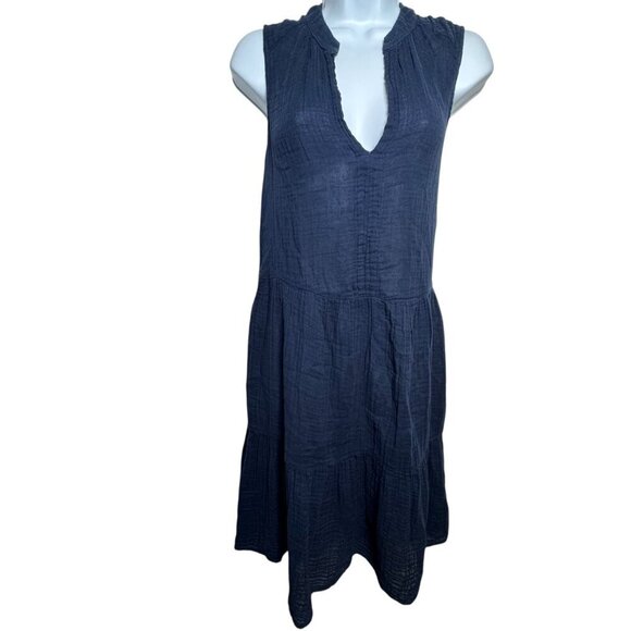 Michael Stars Daisy Gauze Tiered Crinkle midi Dress navy blue size small - Picture 1 of 8